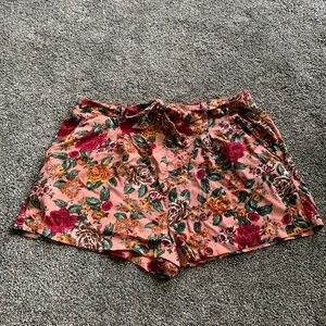 Rayon tie-front Flower Shorts with pockets